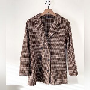 Brown and Cream Houndstooth Blazer Jacket